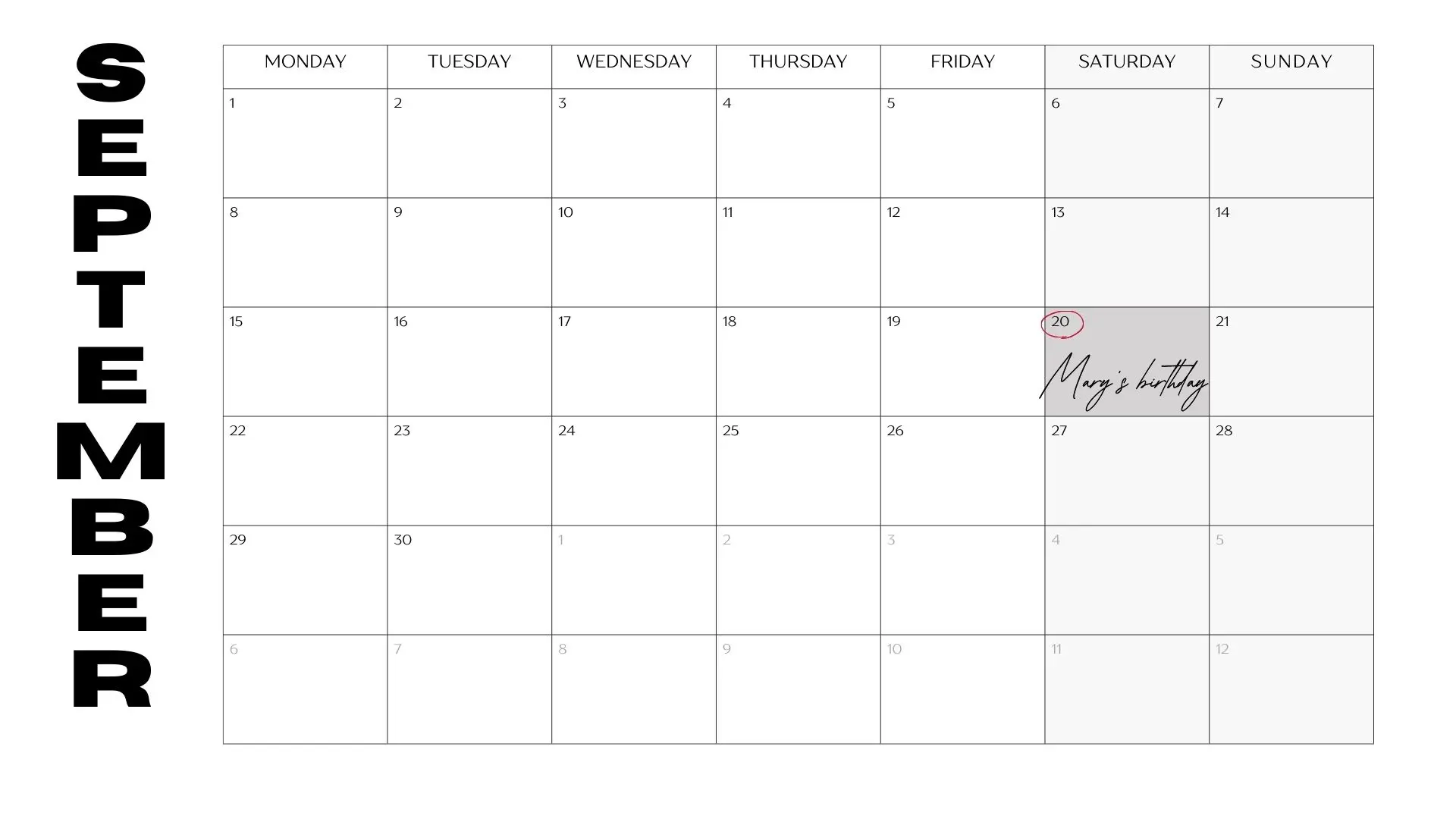 September 2025 calendar